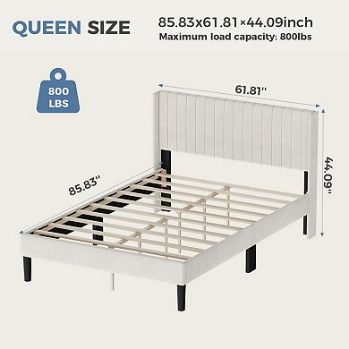 YIORTWO Upholstered Platform Bed Frame with Wingback Headboard, Wood Slat Support