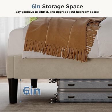 YIORTWO Upholstered Platform Bed Frame with Wingback Headboard, Wood Slat Support