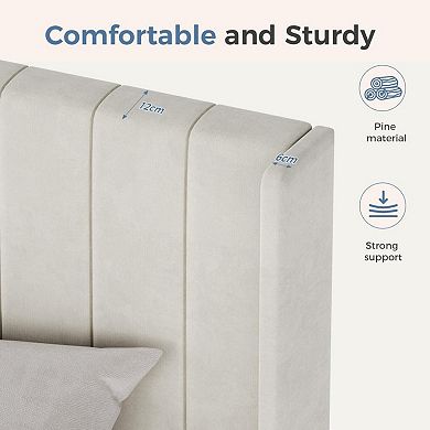 YIORTWO Upholstered Platform Bed Frame with Wingback Headboard, Wood Slat Support