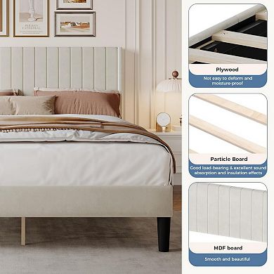 YIORTWO Upholstered Platform Bed Frame with Wingback Headboard, Wood Slat Support