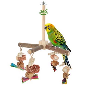 Rotating Bird Perches Natural Wooden Perch with Chew Toy 1 Set with Toys Wood Color