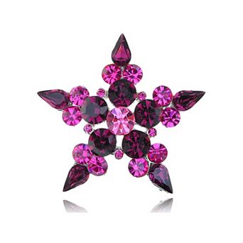 Amethyst Crystal Rhinestone Five Point Star Symbol Necklace Pendant Pin Brooch