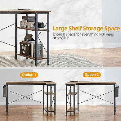 YIORTWO L Shaped Gaming Desk with Power Outlet, Compact Corner Desk with Storage