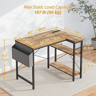 YIORTWO L Shaped Gaming Desk with Power Outlet, Compact Corner Desk with Storage