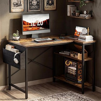 YIORTWO L Shaped Gaming Desk with Power Outlet, Compact Corner Desk with Storage