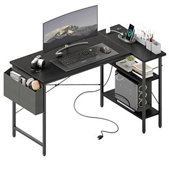 YIORTWO L Shaped Gaming Desk with Power Outlet, Compact Corner Desk with Storage