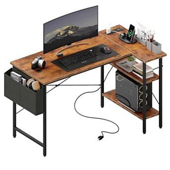 YIORTWO L Shaped Gaming Desk with Power Outlet, Compact Corner Desk with Storage