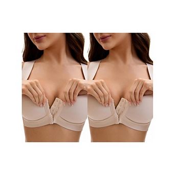2 Packs Women's Front Closure Push Up Wirefree Wide Straps U Back Tank Bras