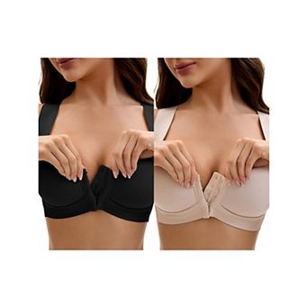 2 Packs Women's Front Closure Push Up Wirefree Wide Straps U Back Tank Bras