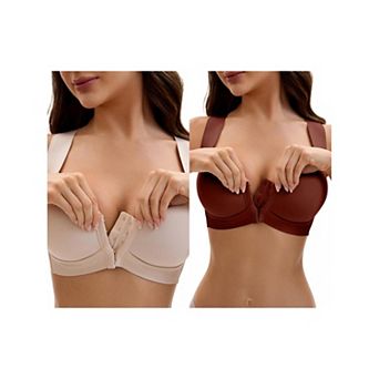 2 Packs Women's Front Closure Push Up Wirefree Wide Straps U Back Tank Bras