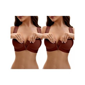 2 Packs Women's Front Closure Push Up Wirefree Wide Straps U Back Tank Bras