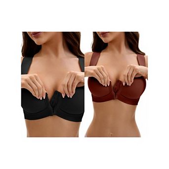 2 Packs Women's Front Closure Push Up Wirefree Wide Straps U Back Tank Bras