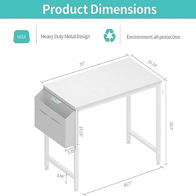 Small Office Desk with Storage Bag & Hook, Compact Computer Desk for Home