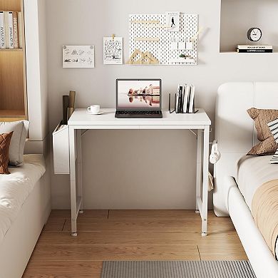 Small Office Desk with Storage Bag & Hook, Compact Computer Desk for Home