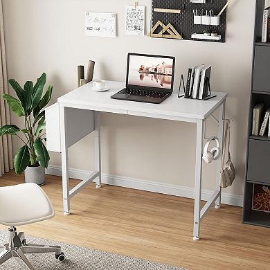 Small Office Desk with Storage Bag & Hook, Compact Computer Desk for Home
