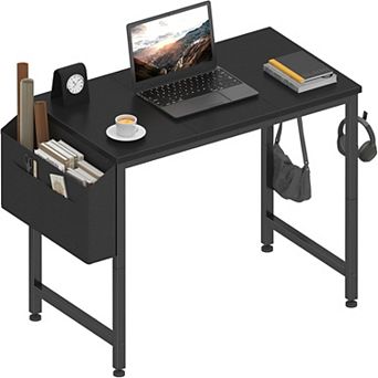 YIORTWO Small Office Desk with Storage Bag & Hook, Compact Computer Desk for Home