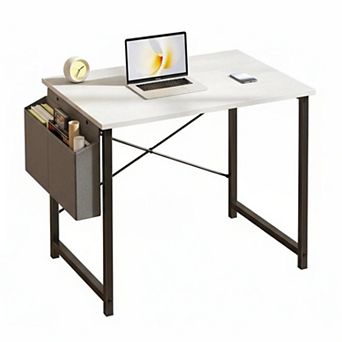 YIORTWO Small Office Desk with Storage Bag & Hook, Compact Computer Desk for Home