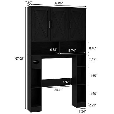 Over The Toilet Storage Cabinet with 3 Barn Doors, Space-Saving Bathroom Organizer Rack with Shelves