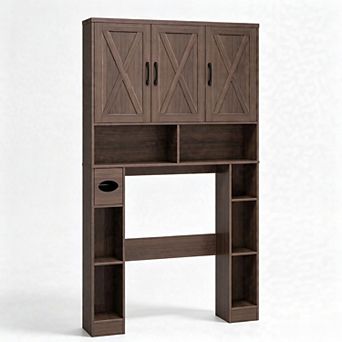 Vabches Over-the-Toilet Storage Cabinet with Barn Doors, Space Saving Bathroom Shelf Organizer 67"