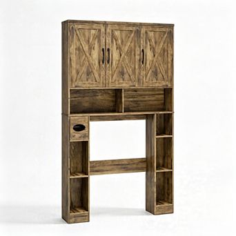 Vabches Over-the-Toilet Storage Cabinet with Barn Doors, Space Saving Bathroom Shelf Organizer 67"
