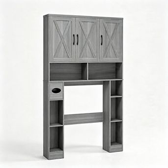Vabches Over-the-Toilet Storage Cabinet with Barn Doors, Space Saving Bathroom Shelf Organizer 67"