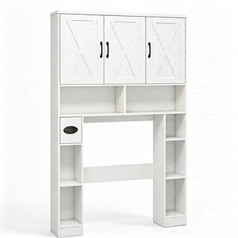 Vabches Over-the-Toilet Storage Cabinet with Barn Doors, Space Saving Bathroom Shelf Organizer 67"