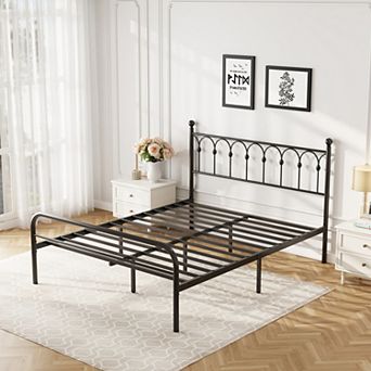 YIORTWO Metal Bed Frame with Headboard, Platform Bed with Steel Slats, No Box Spring