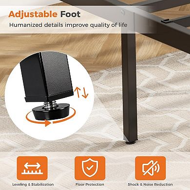 YIORTWO Metal Bed Frame with Headboard, Platform Bed with Steel Slats, No Box Spring