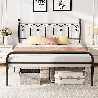 YIORTWO Metal Bed Frame with Headboard, Platform Bed with Steel Slats, No Box Spring