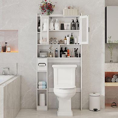 Over The Toilet Storage Cabinet with Acrylic Doors, Space-Saving Home Bathroom Organizer Rack