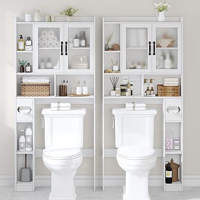 Over The Toilet Storage Cabinet with Acrylic Doors, Space-Saving Home Bathroom Organizer Rack