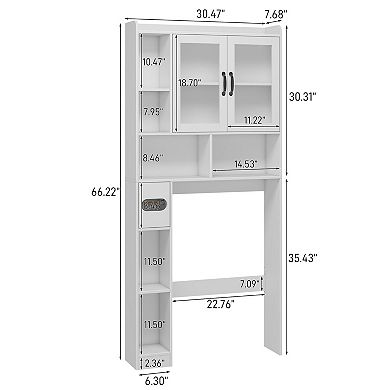 Over The Toilet Storage Cabinet with Acrylic Doors, Space-Saving Home Bathroom Organizer Rack