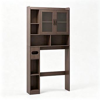 Vabches Farmhouse Over Toilet Storage Cabinet with Acrylic Doors, Bathroom Space Saver Rack