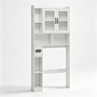 Vabches Farmhouse Over Toilet Storage Cabinet with Acrylic Doors, Bathroom Space Saver Rack