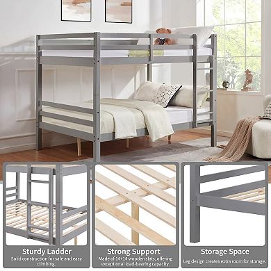 YIORTWO Solid Wood Bunk Bed with Guardrails and Ladder, Space-Saving Platform Bed