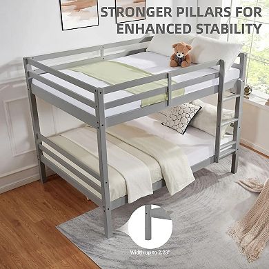 YIORTWO Solid Wood Bunk Bed with Guardrails and Ladder, Space-Saving Platform Bed