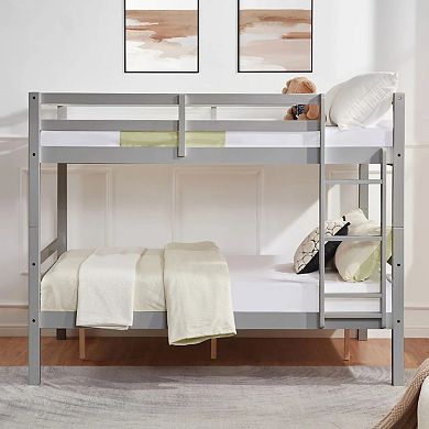 YIORTWO Solid Wood Bunk Bed with Guardrails and Ladder, Space-Saving Platform Bed