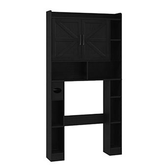 Over The Toilet Cabinet, Double Doors Bathroom Shelf Organizer with Toilet Paper Holder Stand