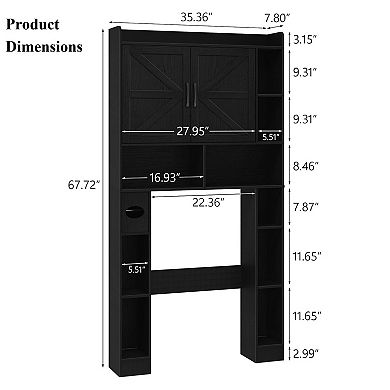 Vabches Over the Toilet Storage Cabinet with Doors, Bathroom Organizer with Open Shelves, Black