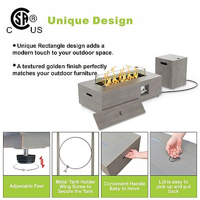 42" Propane Fire Pit Table with LED Light - 50,000 BTU with Wind Guard(Light Brown/RGB Light)