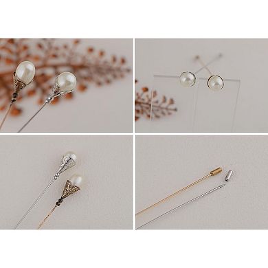 2PCS Women's Pearl Jewelry Vintage Hat Pin with Flexible Bendable Design, 1Silvery+1Gold