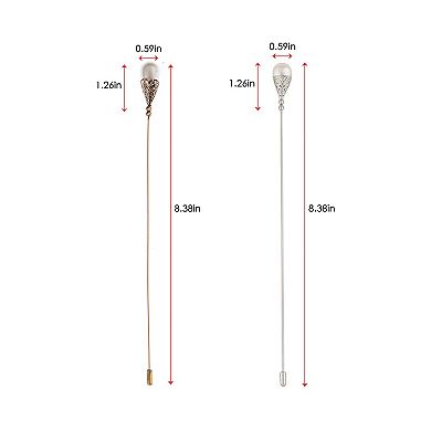 2PCS Women's Pearl Jewelry Vintage Hat Pin with Flexible Bendable Design, 1Silvery+1Gold