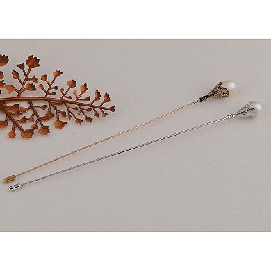 2PCS Women's Pearl Jewelry Vintage Hat Pin with Flexible Bendable Design, 1Silvery+1Gold