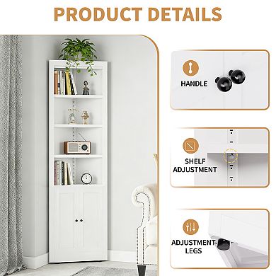 VIYET 71" Tall Corner Bathroom Storage Cabinet - 5-Tier Metal Pantry Cabinet with Adjustable Shelves