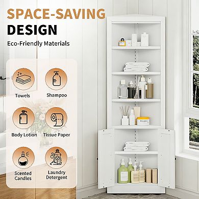 VIYET 71" Tall Corner Bathroom Storage Cabinet - 5-Tier Metal Pantry Cabinet with Adjustable Shelves