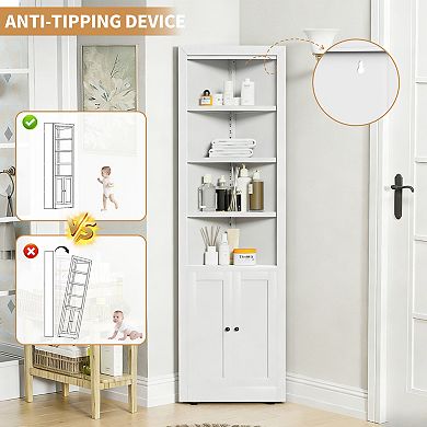 VIYET 71" Tall Corner Bathroom Storage Cabinet - 5-Tier Metal Pantry Cabinet with Adjustable Shelves