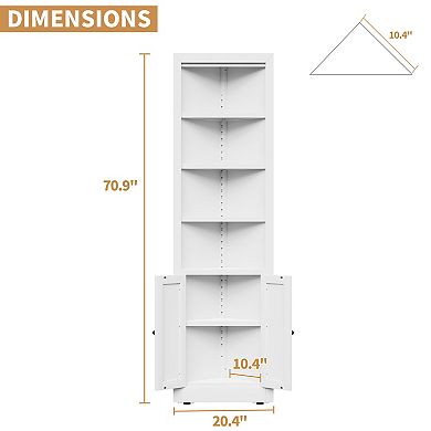 VIYET 71" Tall Corner Bathroom Storage Cabinet - 5-Tier Metal Pantry Cabinet with Adjustable Shelves