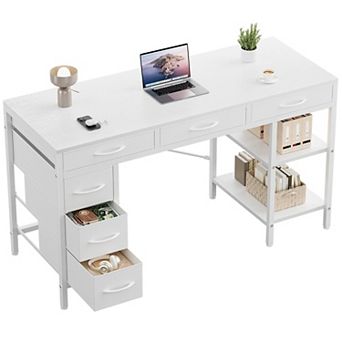 YIORTWO Computer Desk with 6 Drawers, Writing Desk with Storage Shelves