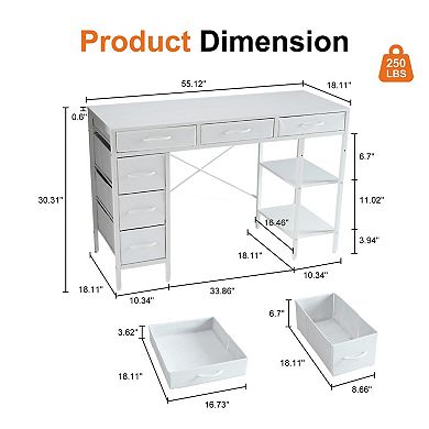 YIORTWO Computer Desk with 6 Drawers, Writing Desk with Storage Shelves