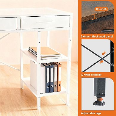 YIORTWO Computer Desk with 6 Drawers, Writing Desk with Storage Shelves